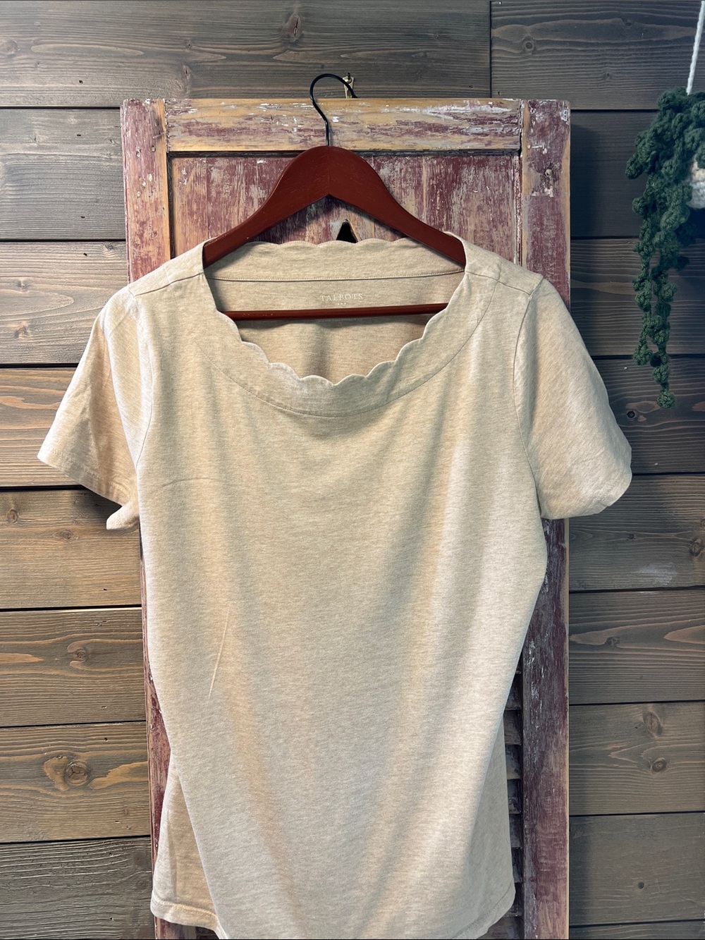 Talbots Scallop Neck Short Sleeve Top - Beige